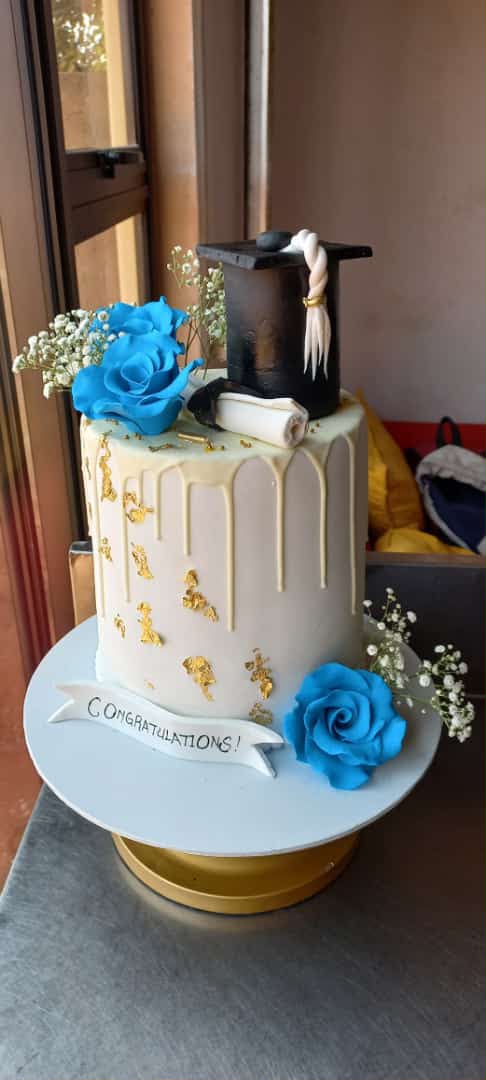 Blue rose graduation cake