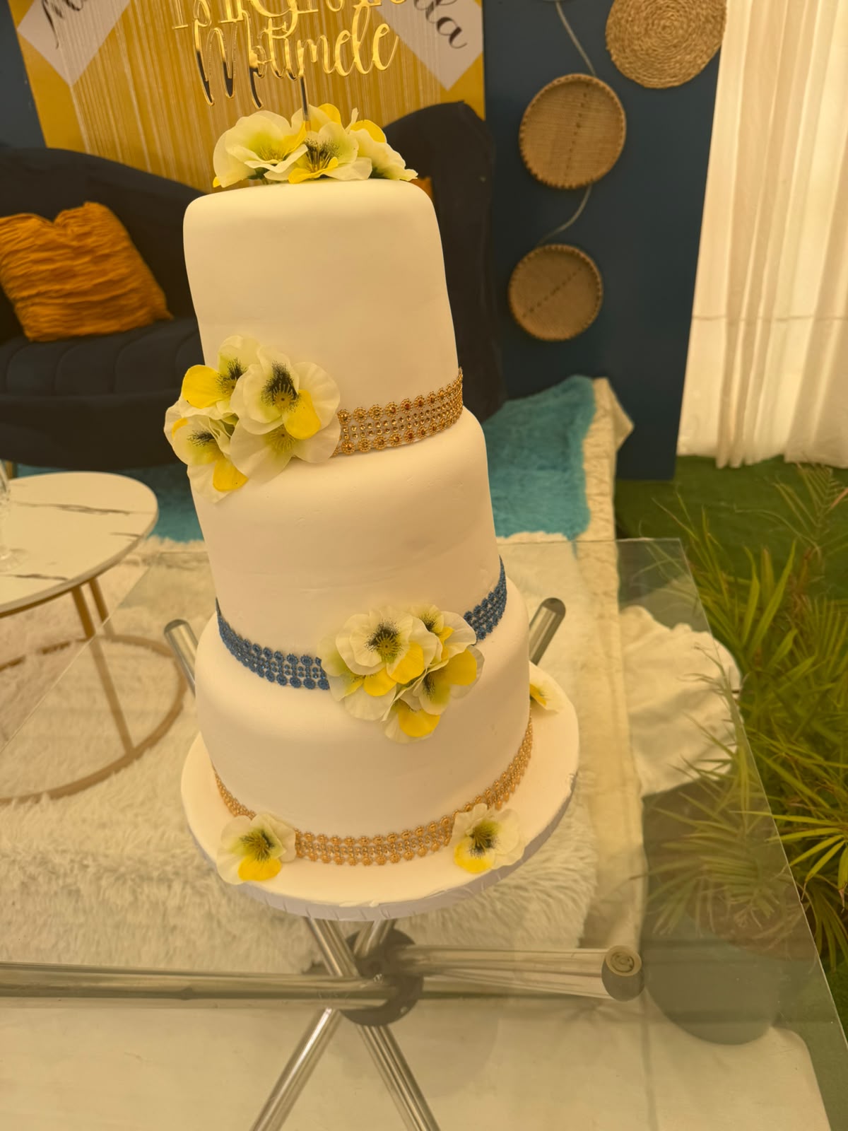 Three-tier floral wedding cake